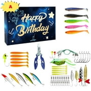 Fishing Gift Lures Kit, Fishing Bait Kit for Bass Trout Salmon, Included Hard Bait, Spoon, Hooks, Soft Plastic Worms Other Accessories, Birthday and Valentine's Day Fishing Gear Gifts for Men (A)