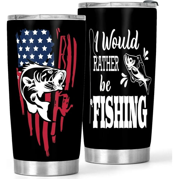 Fishing Gifts For Men - 20oz Fishing Tumbler Gifts for Fishermen - Birthday Gifts for Dad from Daughter - Cool Christmas Gifts For Husband - I Would Rather Be Fishing Tumbler with Lid, 1 Piece