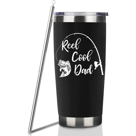 Fishing Gifts For Men Birthday Gift For Dad 20oz Black Real Cool Dad Travel Tumbler Fishing Gift For Dad Bay Christmas Presents For Father Step Dad Bonus Dad Fishing Lover Coffee Cup With Lid Straw