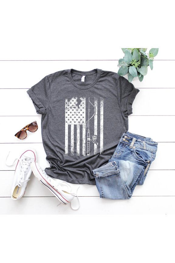 Fishing Gifts For Men, Fishing T Shirt, Usa Fishing Flag Gift For Fisherman, Fisher Tee, I'Ll Be With Grandpa Fishing, Cool Fishing Shirts
