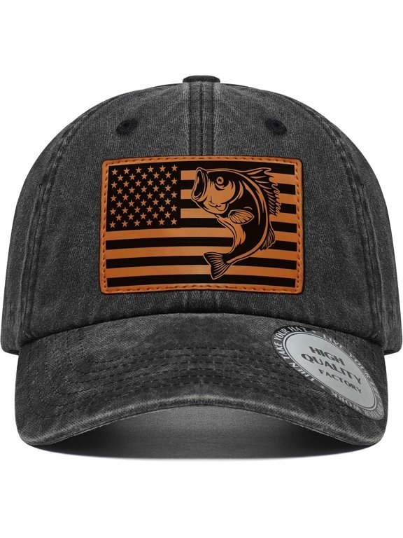Fishing Gifts for Men Women, Fish Stuff Flag Trucker Hat for Fisherman , Black/Grey