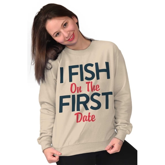 Fishing Girls Cute Flirty First Date Women Crewneck Sweatshirt Brisco Brands 3X