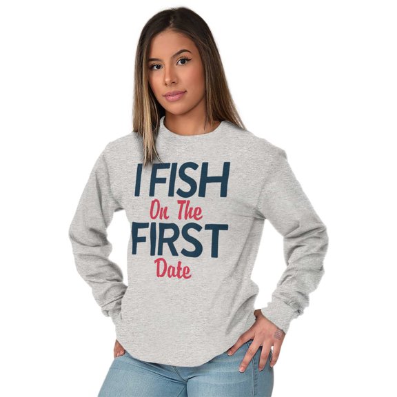 Fishing Girls Cute Flirty First Date Women Plus Size Long Sleeve Graphic Tee Brisco Brands 3X