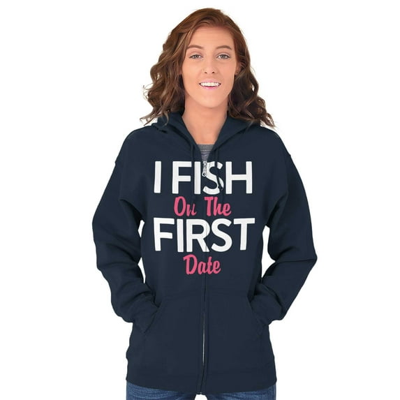 Fishing Girls Cute Flirty First Date Womens Plus Size Graphic Zipper Hoodie Brisco Brands 2X