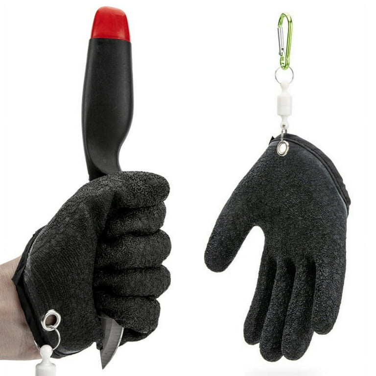 Fishing Catching Gloves Non-Slip Fisherman Protect Hand,Fishing Gloves with  Magnet Release,Anti-Slip Protect Hand from Puncture Scrapes (Black)