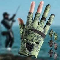 Fishing Gloves Half Finger Camouflage | Non Slip Silicone Grip | Breathable Sun Protection | Outdoor Cycling Tying Lures | Polyester | 1 Pair | 19.8x10cm | Summer Use