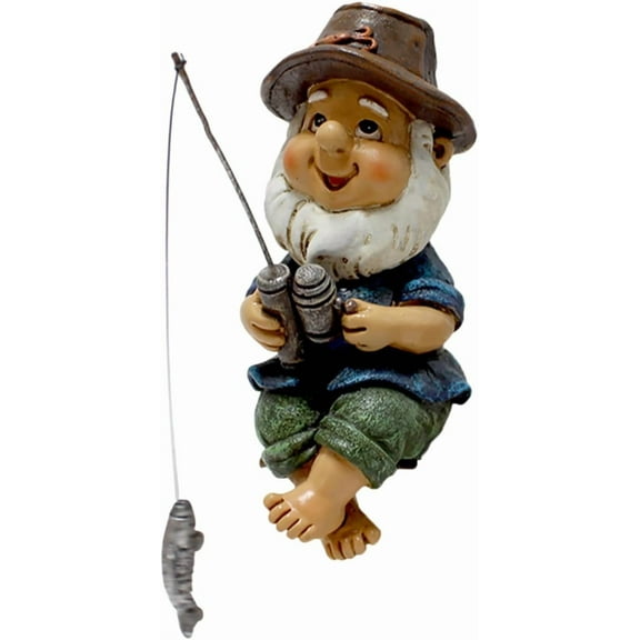 Fishing Gnome Statue, Funny Fishing Dwarf Figurine Ornaments Sculpture with Fishing Rod, Outdoor Decor for Ponds Patio Landscape Fairy Gardens (Blue)