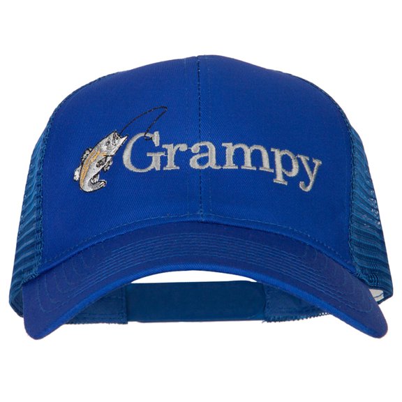 Fishing Grampy Embroidered Solid Cotton Mesh Pro Cap - Royal OSFM
