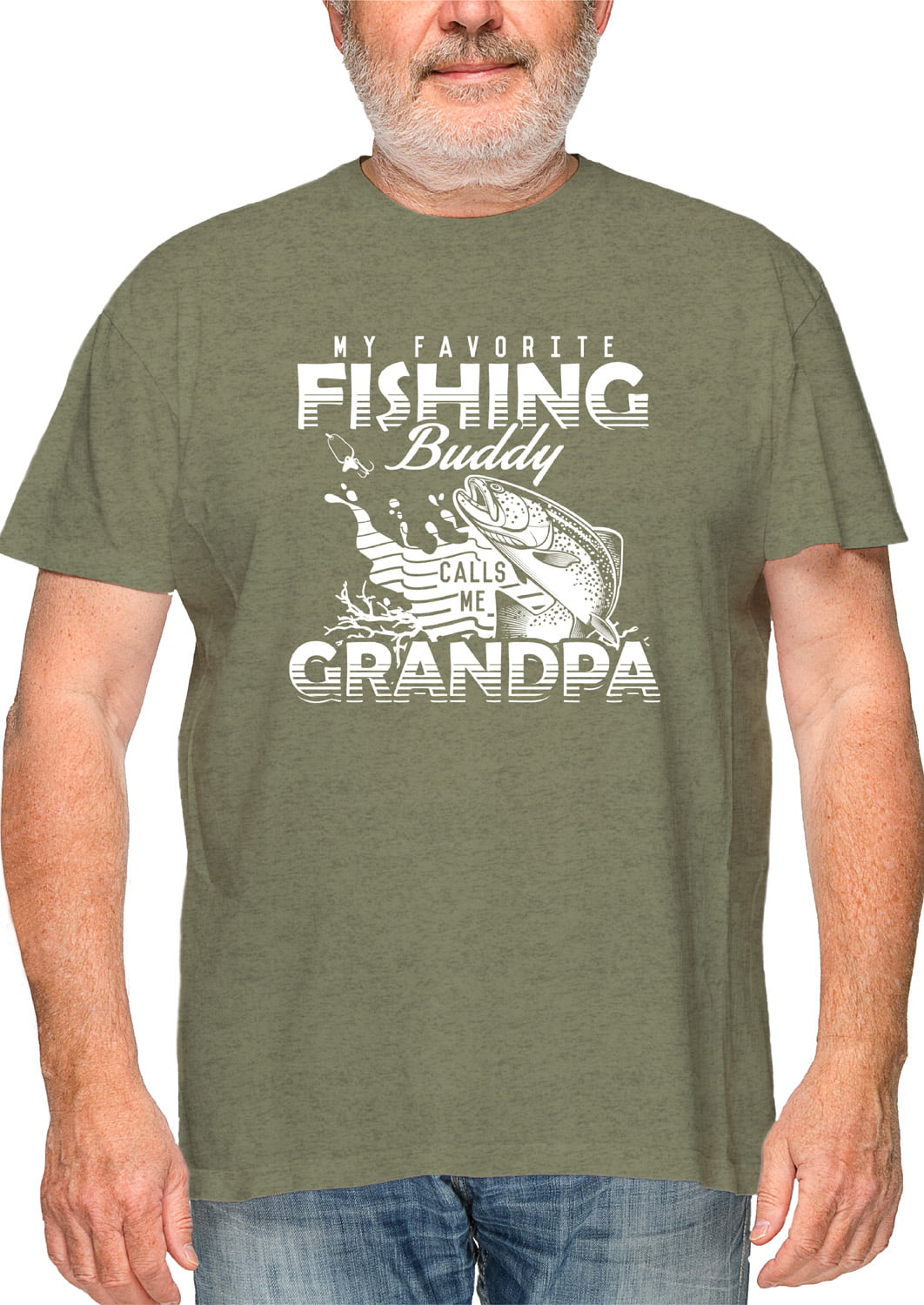 Fishing Buddy Grandpa, Fishing Shirts for Men, Cotton Tee, Gray 2XL