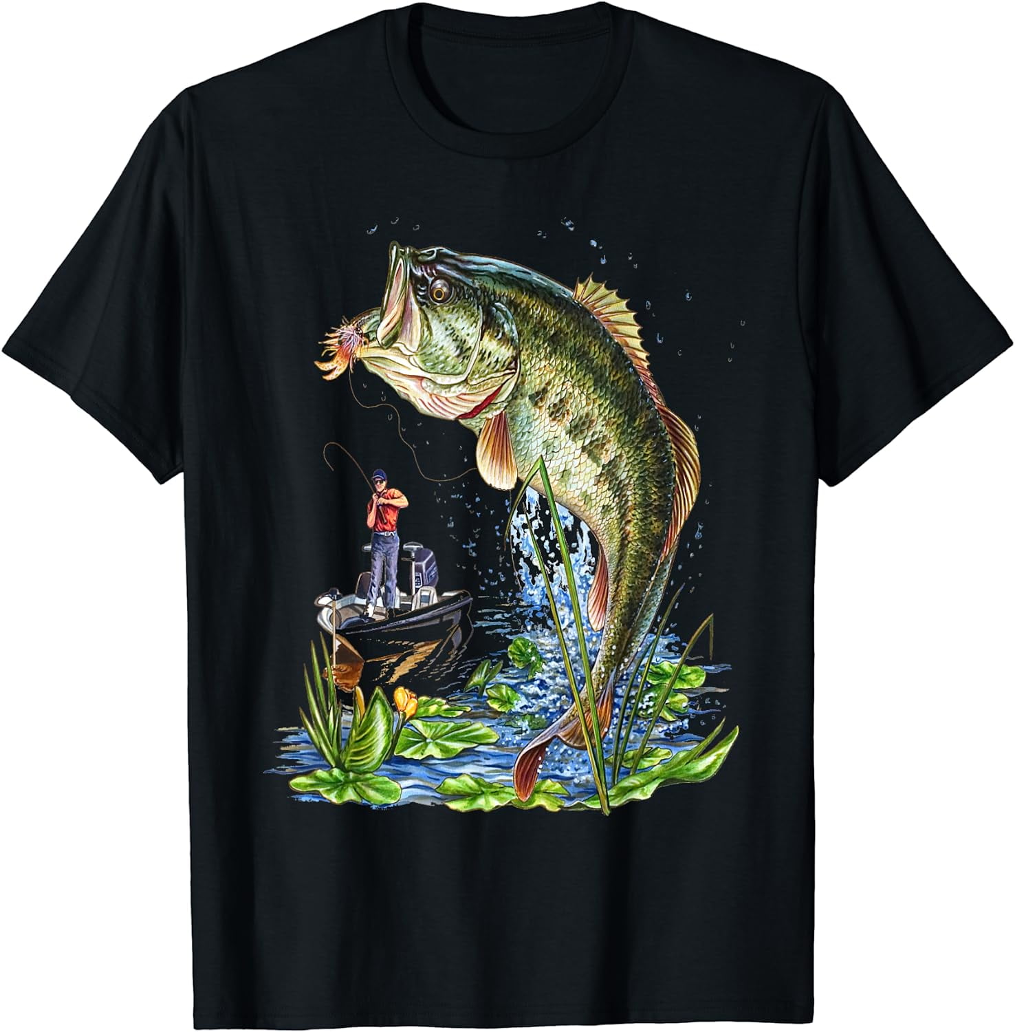 Fishing Graphic T-Shirt Large Mouth Bass Fish T-Shirt - Walmart.com