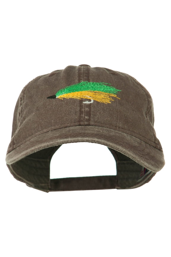 Fishing Green Fly Embroidered Washed Cap - Brown OSFM
