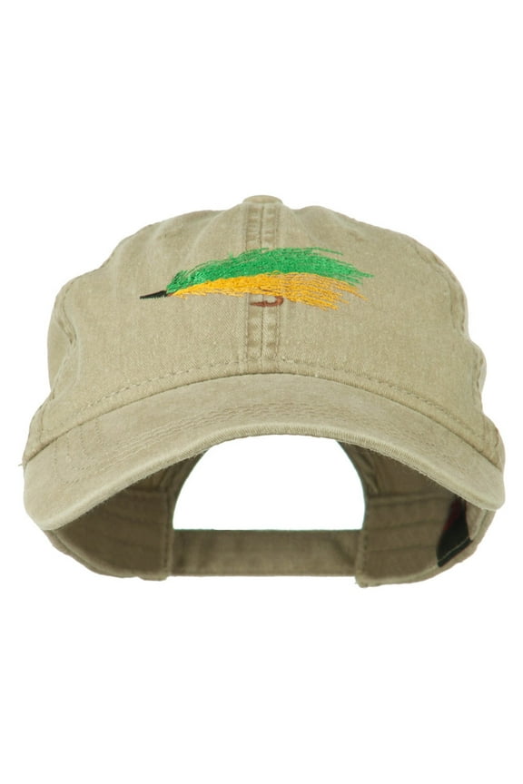 Fishing Green Fly Embroidered Washed Cap - Khaki OSFM