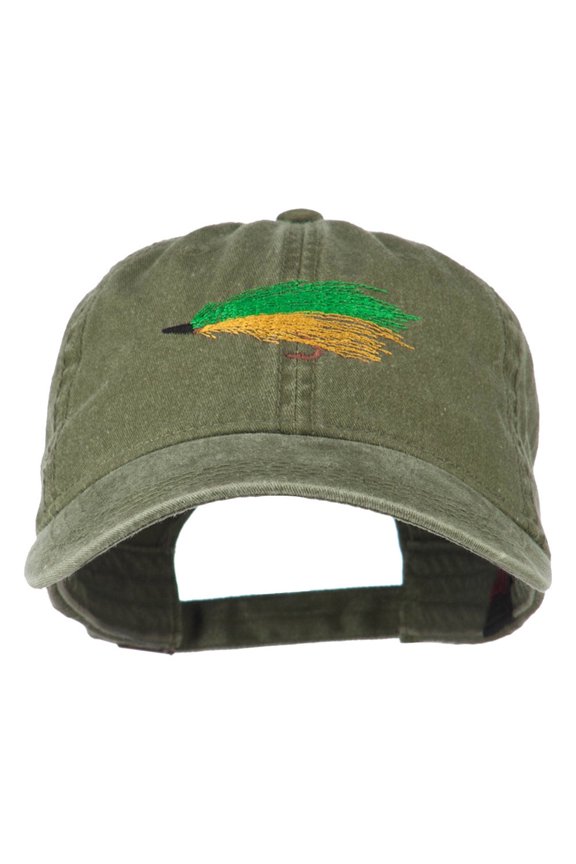 Fishing Green Fly Embroidered Washed Cap - Olive Green OSFM
