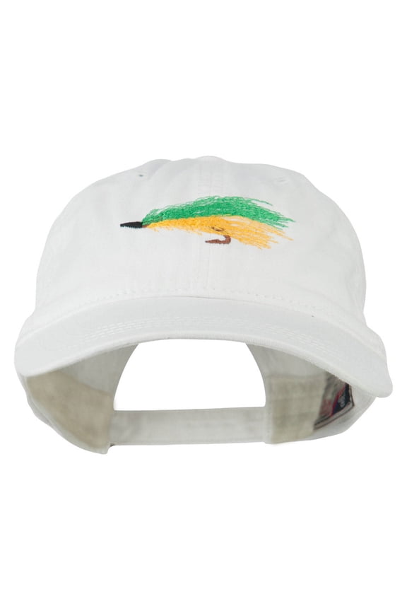 Fishing Green Fly Embroidered Washed Cap - White OSFM