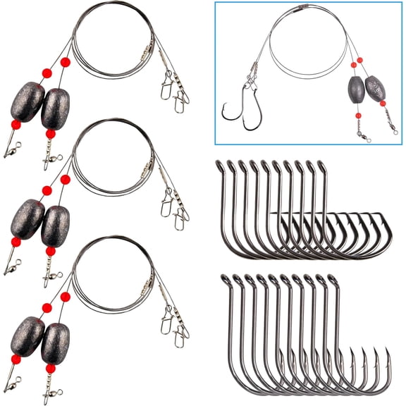 Fishing Grouper Rigs Saltwater Carolina Rig Bottom Surf Fishing Rigs with Egg Sinker Weight Fishing Line Circle Hooks Rig for Catfish Flounder Drum Halibut Snapper