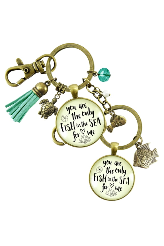 Fishing Gutsy Goodness Bronze Keychains Couples Set You Are Only Fish In Sea Romantic Gift Match His Hers
