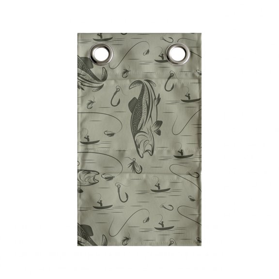 Fishing Hanging Pocket Organizer, Hobby Concept Pattern with Fisherman on Boat Catching Trouts with Rot and Hook, Printed Polyester Storage Bag with Pockets, 9" x 16", Dusk Army Green