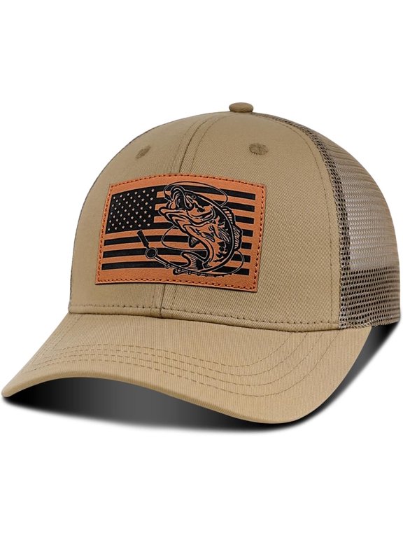 Fishing Hat Fishing Gifts for Men, Bass Fish Flag Hats, Fishing Gear Accessories Stuff, Adjustable Fishing Trucker Hat