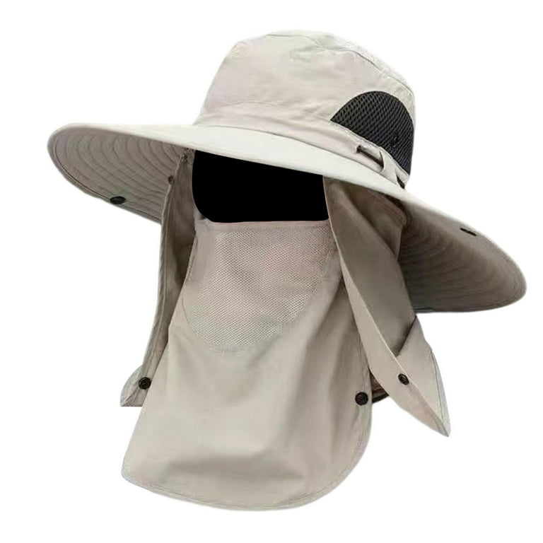 Fishing Hat,Fishing Hat with Removable Cover Neck Flap Cover,Summer Sun  Protection Hiking Beach Sun Hat Outdoor,Baseball Hat Breathable Wide Brim  Bucket Hat,Unisex Travel Climbing Mesh Beige 