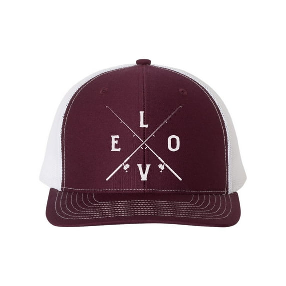 Fishing Hat, Love Fishing, Hunting And Fishing, Snapback, Fishing Apparel, Adjustable, 10 Hat Colors, Dad Hat, Gift For Her, White Text, Maroon/White