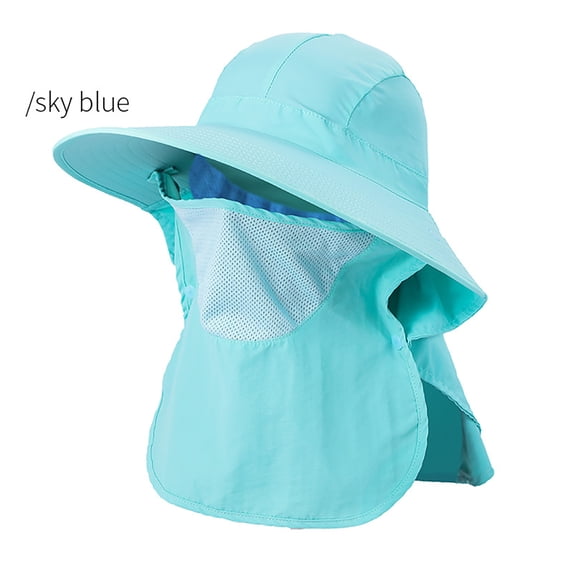 Fishing Hat for Men and Women - Outdoor Wide Brim Sun Hat with Face Cover and Neck Flap for Summer Hiking, Beach, Garden, and Camping - Packable Outdoor Sun Hat (Sky Blue-C)