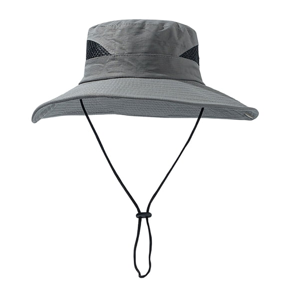 Fishing Hat for Mens Sun Hat Wide Brim Bucket Hat Mesh Boonie Hat with Chin Strap, Summer Lightweight Hiking Outdoor Cap for Beach Gardening Greya One Size