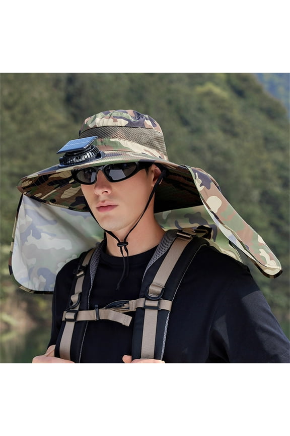 Fishing Hat for Mens Sun Hat Wide Brim Bucket Hat UPF 50+ UV Protective Hiking Fishing Hats with Solar-Powered Charging Fan Hiking Beach Fishing Summer Safari (Army Green)
