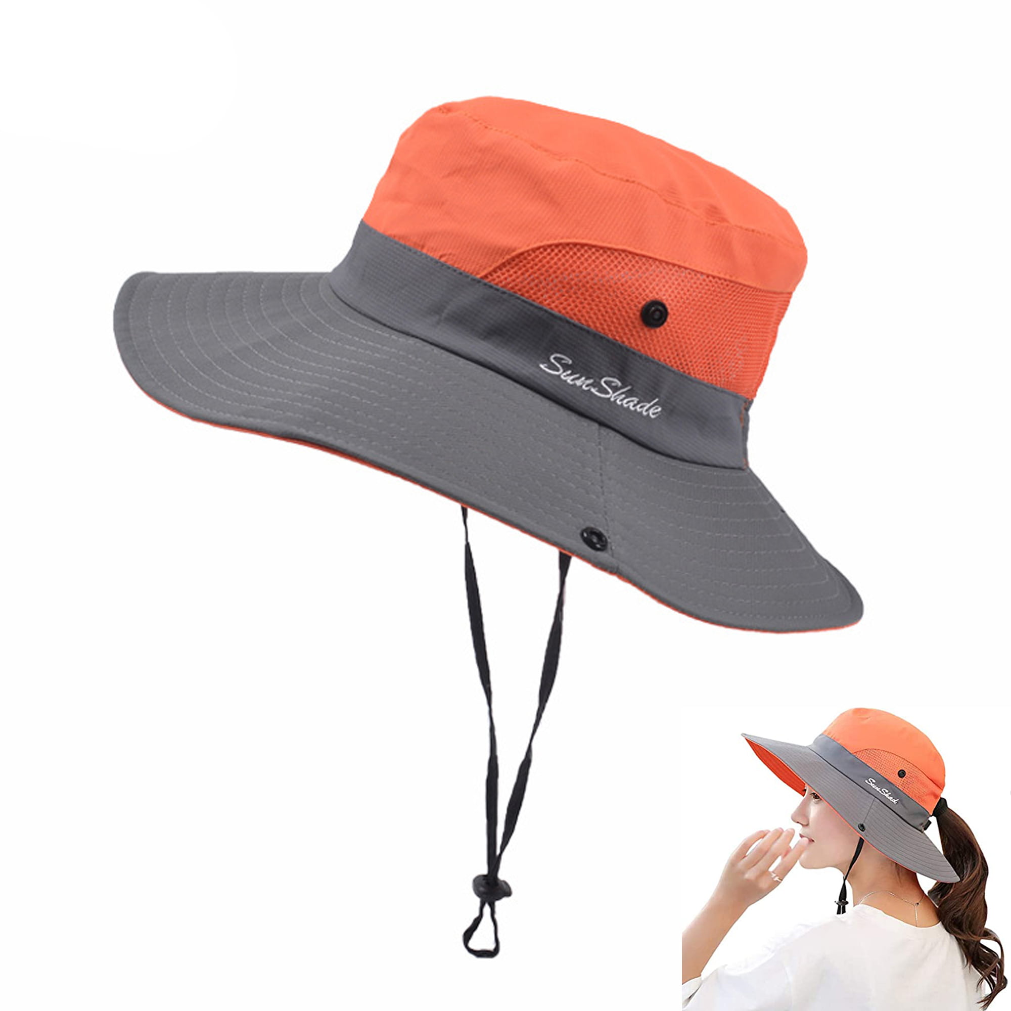 Fishing Hat Sun UV Protection UPF 50+ Sun Hat Bucket Summer Men Women Large  Wide Brim Bob Hiking Outdoor Hat with Chain Strap,Red gray 