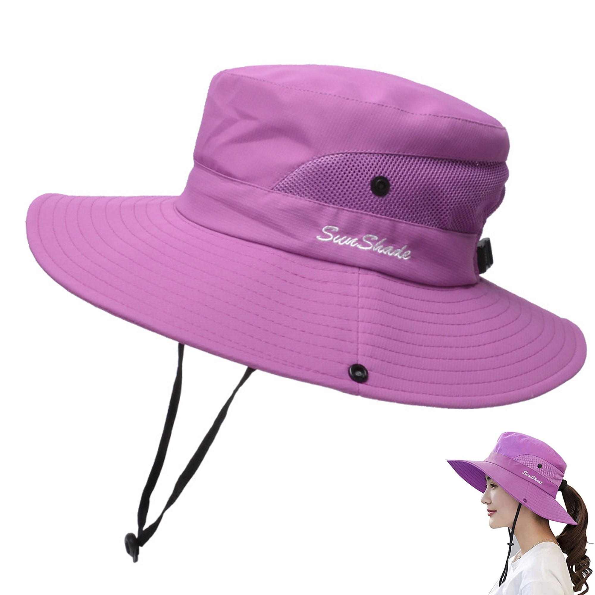 Fishing Hat Sun UV Protection UPF 50+ Sun Hat Bucket Summer Men Women Large  Wide Brim Bob Hiking Outdoor Hat with Chain Strap,Wine red 
