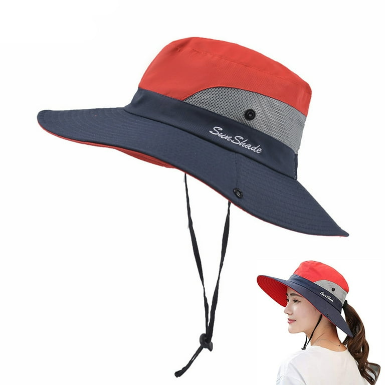 Fishing Hat Sun UV Protection UPF 50+ Sun Hat Bucket Summer Men Women Large  Wide Brim Bob Hiking Outdoor Hat with Chain Strap,Red gray