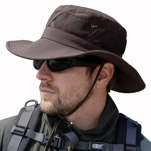 Fishing Hat, UPF50+ Wide Brim Sun Hat for Men Women, Water Resistant Breathable Summer Sun Protection Safari Hat Outdoor Camping Beach Hiking Boonie Bucket Hats (Grey)
