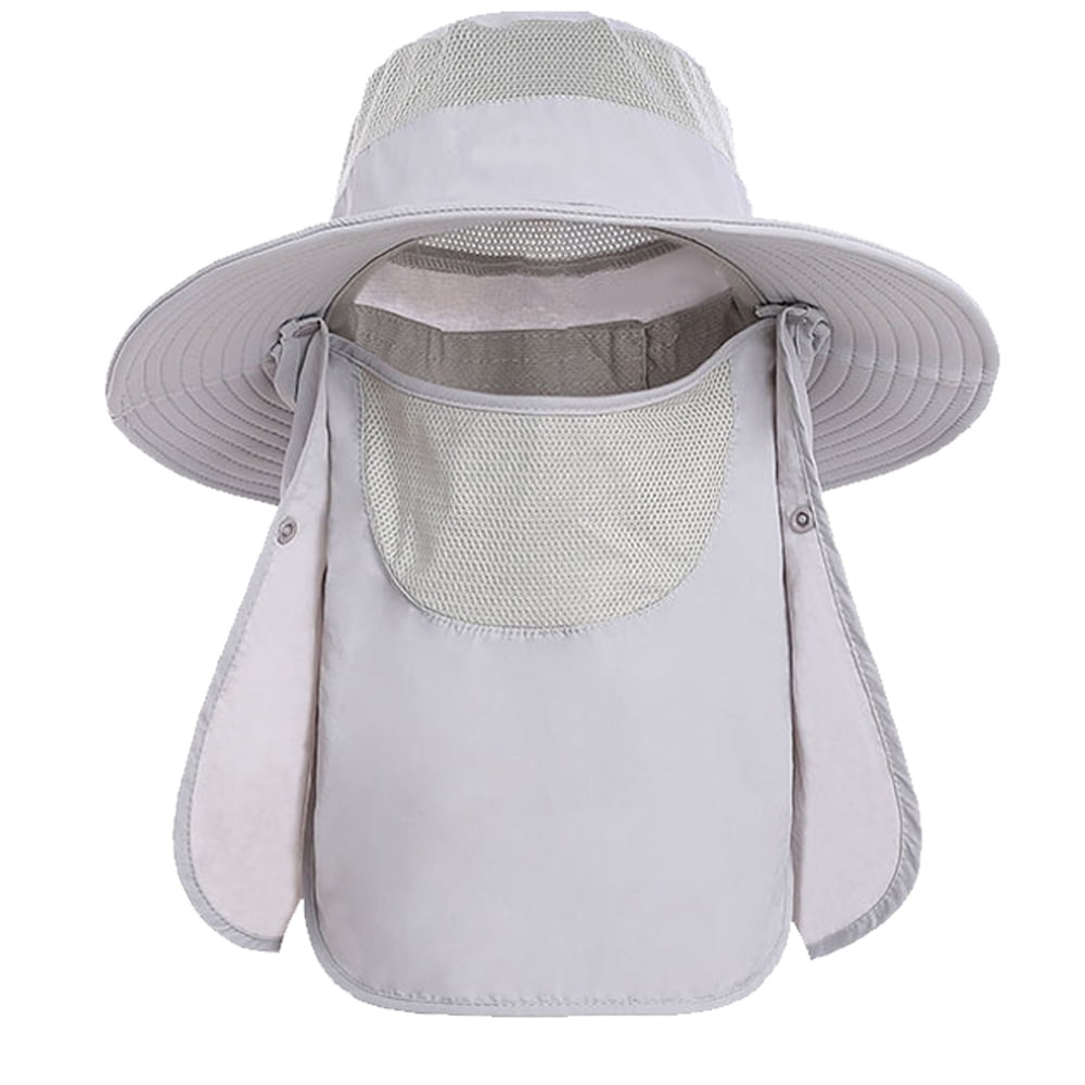 Fishing Hat for Men & Women, Outdoor UV Sun Protection Wide Brim Hat with  Face Cover & Neck Flap - Light gray