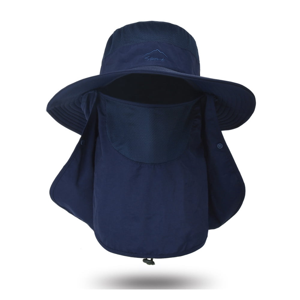 Fishing Hat for Men & Women, Outdoor UV Sun Protection Wide Brim Hat with  Face Cover & Neck Flap - navy blue 