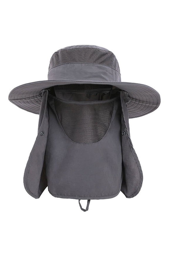 Fishing Hat for Men Women, UPF50+ Wide Brim Fishing Hat with Face Cover Neck Flap Sun Hat, Gray