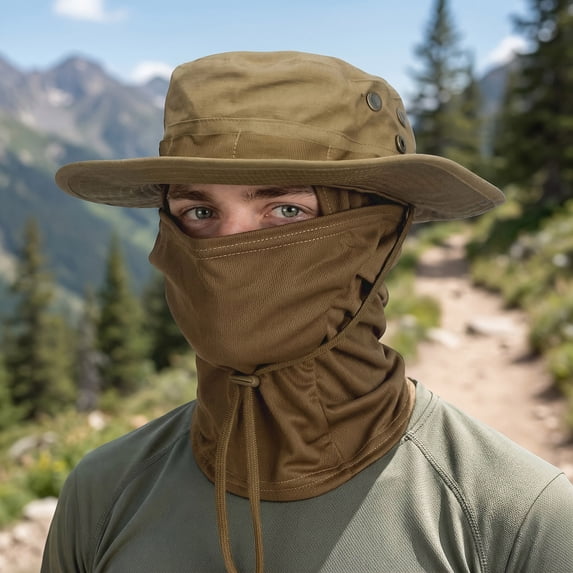 Fishing Hats for Men with Cooling Balaclava Face Mask Set Foldable Wide Brim Boonie Bucket Sun Hats for Men Women Hunting Mesh Beach Cap