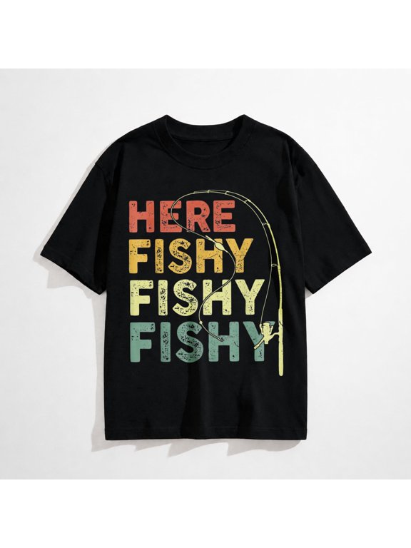 Fishing Here-Fishy Bass Fish Dad Funny T-Shirt