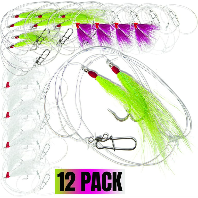 Fishing Hi-Lo Rigs – Multicolor Mylar Teaser for Saltwater – BKK Black Size  3/0 Octopus Hook -30lb Heavy Duty Mono 2ft Long-Black Duo-Lock Snaps for