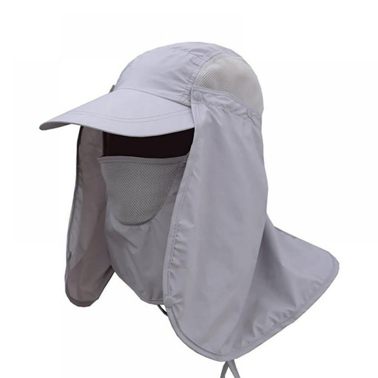 Wide Brim Breathable UV Protection Neck Face Flap Hat, Gray
