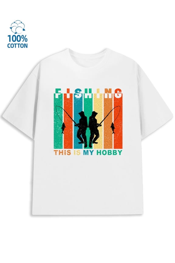 Fishing Hobby Tee men fish 180G 100% Cotton white for men funny fishing Fashion Unisex Shirt Cotton tshirts Retro Unisex Shirt Graphic Tee tshirts Unique Design Unisex Shirt Graphic tshirts