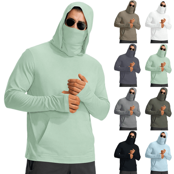 Fishing Shirts for Men Sun Protection Long Sleeve Hoodie Lightweight Rash Guard Quick Dry Hiking Running Pullover Shirts Sizes M-3XL
