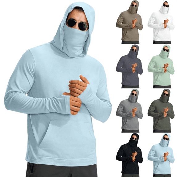 Fishing Shirts for Men Sun Protection Long Sleeve Hoodie Lightweight Rash Guard Quick Dry Hiking Running Pullover Shirts Sizes M-3XL