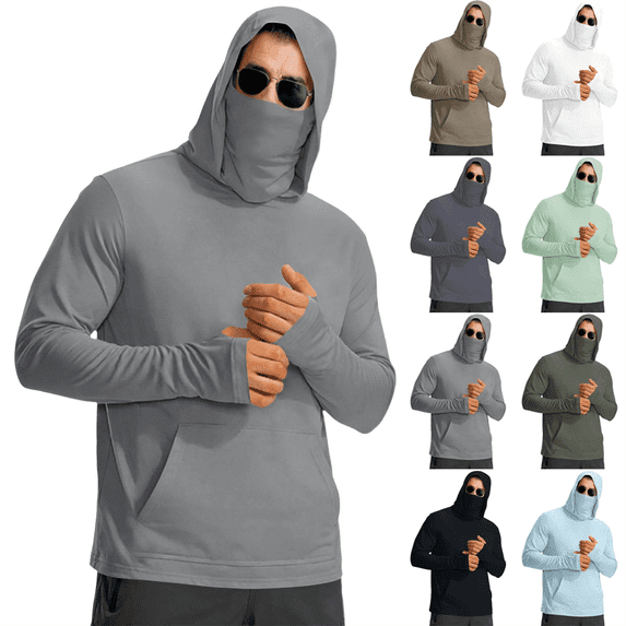 Fishing Shirts for Men Sun Protection Long Sleeve Hoodie Lightweight Rash Guard Quick Dry Hiking Running Pullover Shirts Sizes M-3XL
