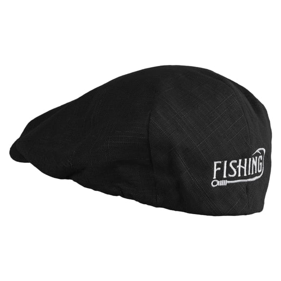 Fishing Hook Logo Embroidered Big Size Men's Linen Ivy Cap - Black XL-2XL
