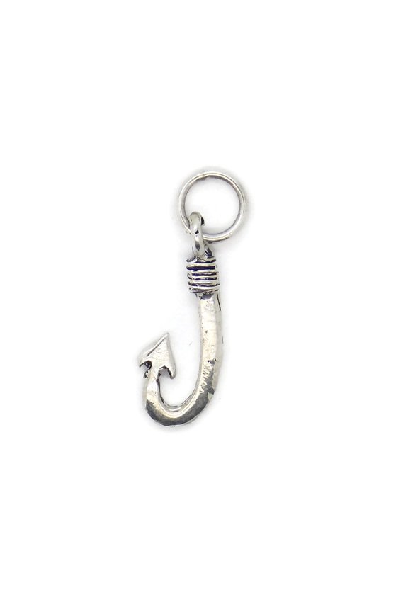 Fishing Hook Pendant Charm .925 Sterling Silver!!