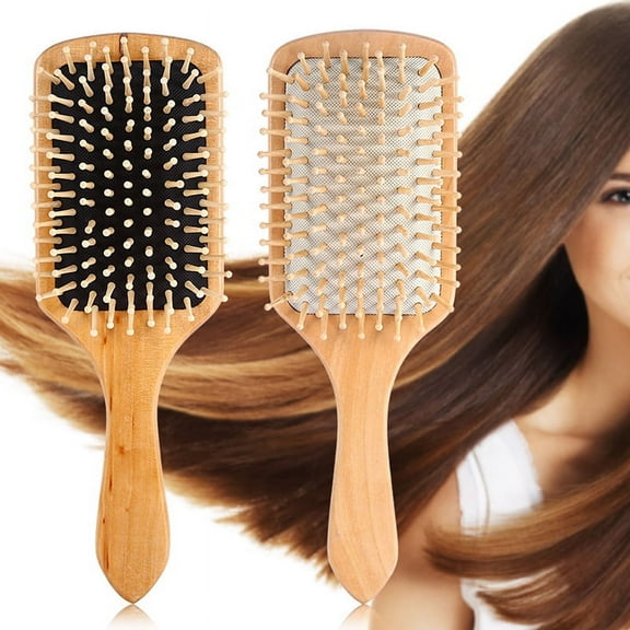 Hair Brush Natural Wooden Bamboo Brush and Detangle Tail Comb Instead of Brush Cleaner Tool, Eco Friendly Paddle Hairbrush for Women Men and Kids Make Thin Long Curly Hair Health and Massage Scalp