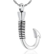 CONSTANTLIFE Fishing Hook Urn Necklace for Ashes Cremation Jewelry for Ashes Urn Memorial Necklace Fish Hook Design Stainless Steel Pendant Keepsake Ashes Holder for Men