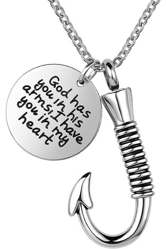 Fishing Hook Urn Necklace for Ashes Stainless Steel Cremation Jewelry Always in My Heart Ashes Necklaces Memorial Keepsake for Men