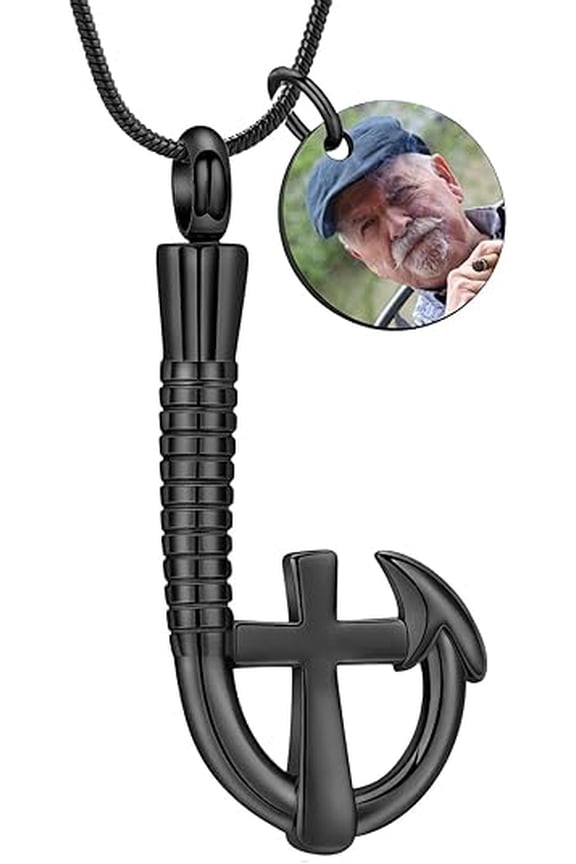 Fishing Hook Urn Necklace for Ashes with Cross Cremation Jewelry for Ashes Human Pet Stainless Steel Keepsake Pendant Memorial Keepsake