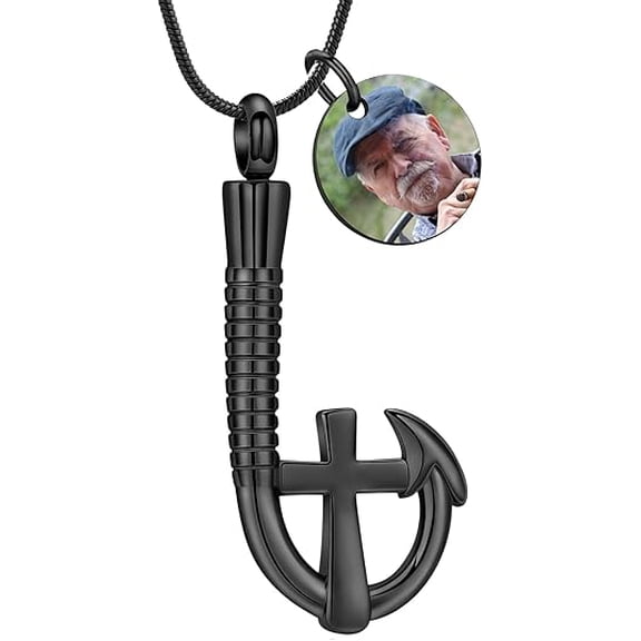 Fishing Hook Urn Necklace for Ashes with Cross Cremation Jewelry for Ashes Human Pet Stainless Steel Keepsake Pendant Memorial Keepsake