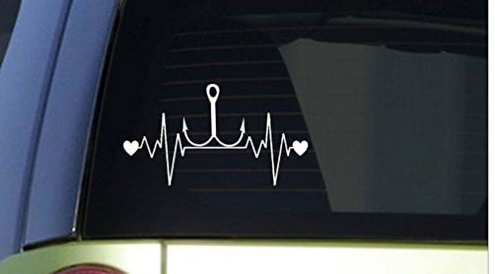 Fishing Hook heartbeat lifeline *I210* 8 wide Sticker decal